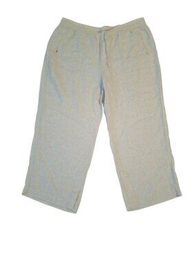 Athleta 2X Linen Wide Leg Pants Beige Drawstring Coastal Beach Resort Casual